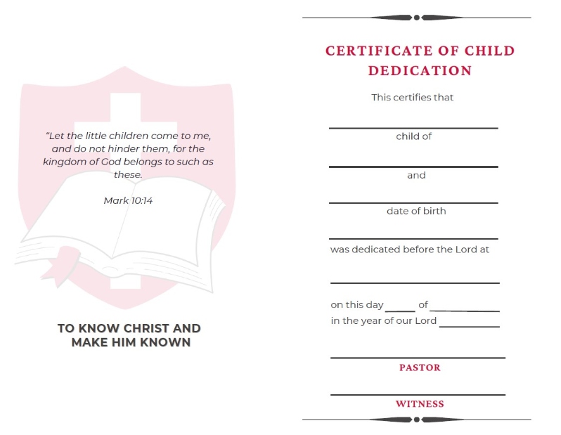 EC Child Dedication Certificate