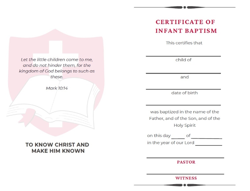 EC Infant Baptism Certificate