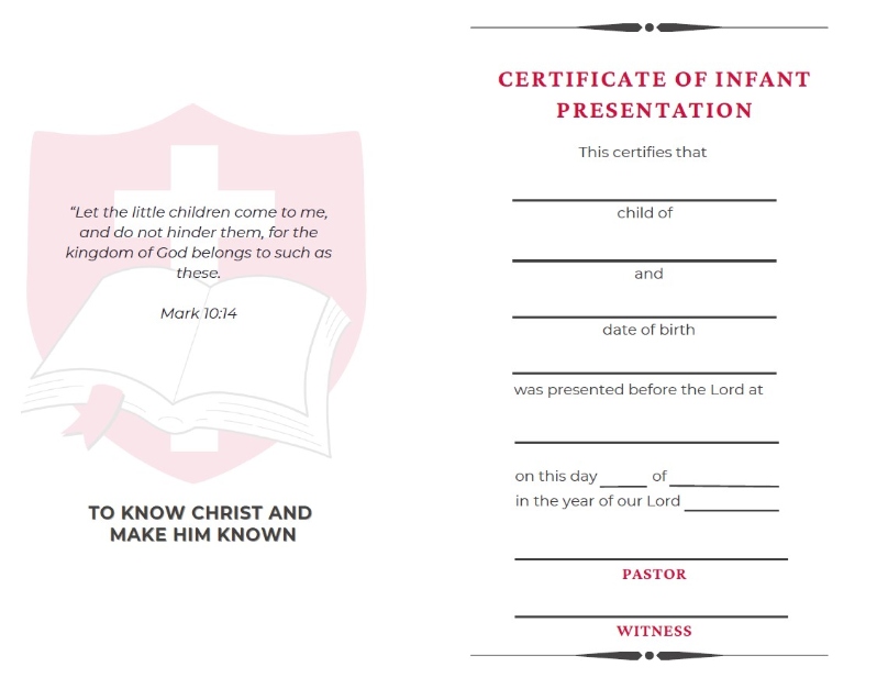 EC Infant Presentation Certificate