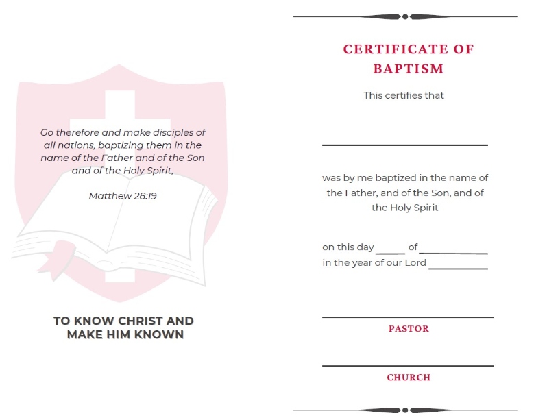 EC Adult Baptism Certificate